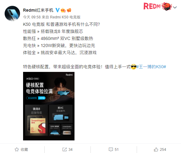 Redmi官方揭秘K50电竞版有何不同：号称性能强、散热狂！