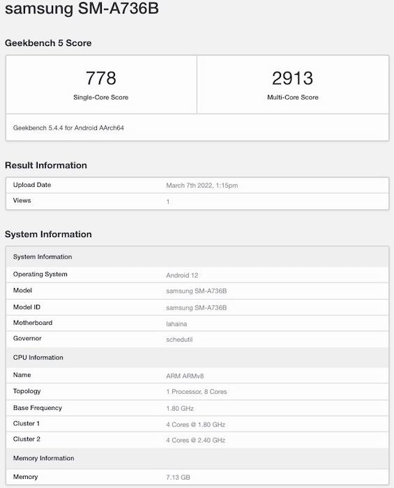 Galaxy A73 5G Geekbench