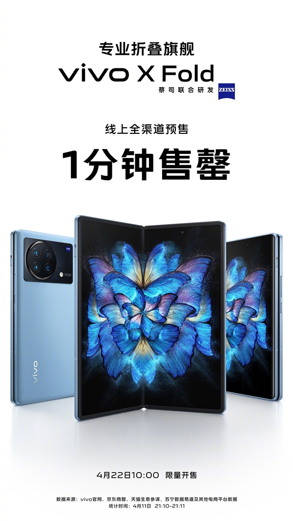 8999元起！vivo X Fold线上全渠道预售：1分钟一抢而空