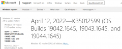 4月13日Windows 10 KB5012599 和KB5012591累积更新发布 以修复安全漏洞并解决错误