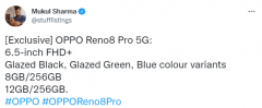 OPPO Reno8 Pro采用6.5英寸FHD +屏幕 拥有两种内存组合可选