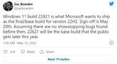 微软Windows 11 22H2已准备好RTM版 将在5月20日签署